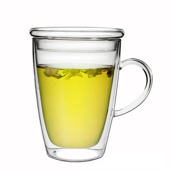 

Creative transparent double coffee mug Simple tea cup with handle Round office mug