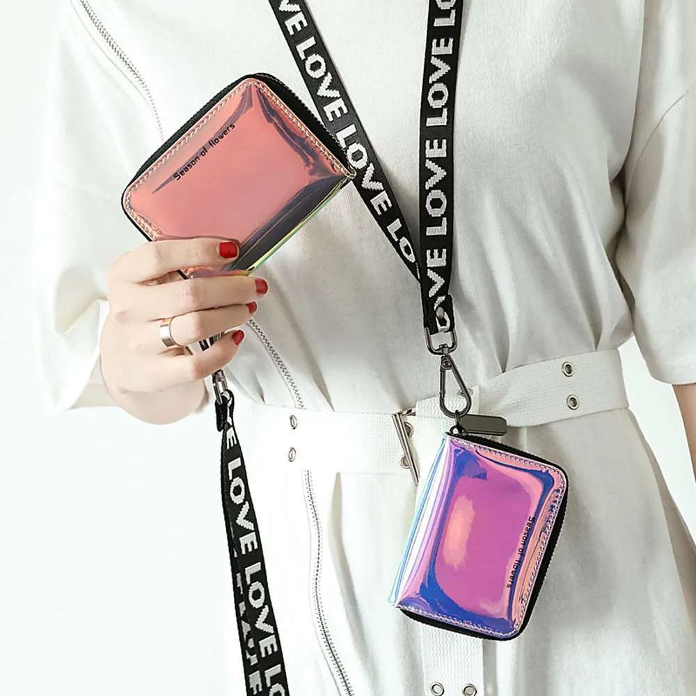 Короткий кошелек для женщин Модный Лазерный на молнии переменный цвет мини кошелек на молнии клатч с решеткой сумка из искусственной кожи ID держатель для карт сумочка