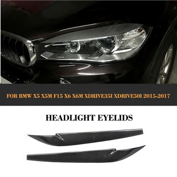 

Carbon Fiber Headlamp Diy Eyebrows Covers Eyelids for BMW X5 X5M X6 X6M F15 F16 2015 2016 2017 2PCS Car Styling FRP black