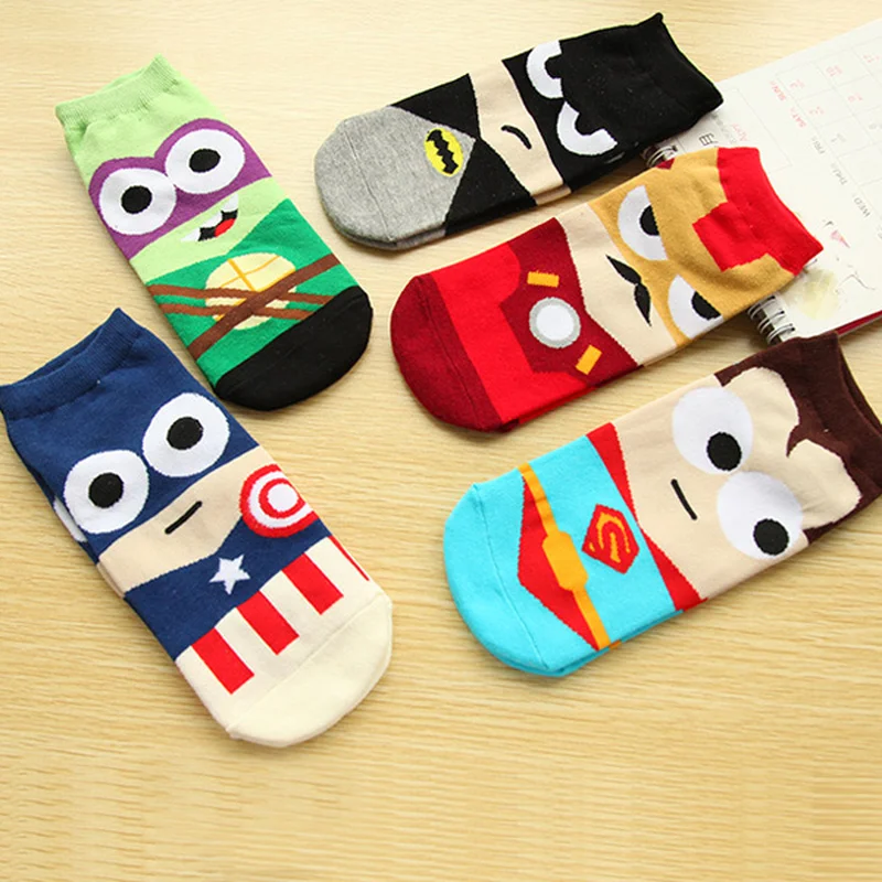 

Marvel Iron Man Captain America cartoon socks Spiderman Batman funny personalized men's spring summer comfort cotton ankle sock