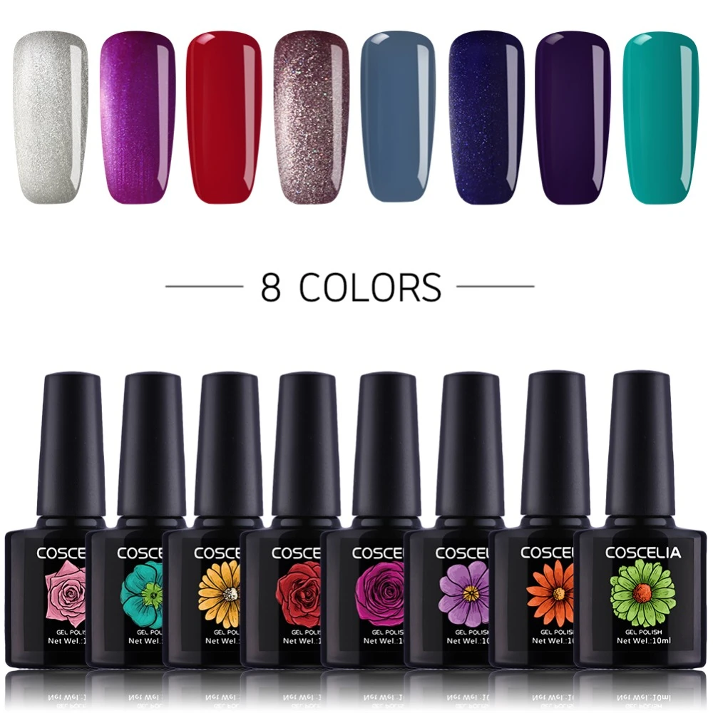 

COSCELIA 10ml 8pcs/Lot Semi Permanent UV Gel Nail Polish Long-Lasting Soak Off Nail Art Gel Nail Polishes Lacquer Gel Set & Kits