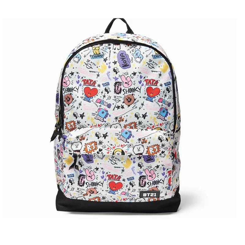 

Kimikoy 2018 New Fashion Kpop BTS Bangtan Boys Cartoon BT21 Canvas Backpack Students Bag Boys Girls Travel Laptop Bag