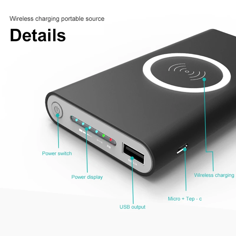 تشى اللاسلكية شاحن قوة البنك 10000 mAh المدمج في لاسلكية سريعة شحن ل فون سامسونج S6 S7 S8 تجدد Powerbank الهاتف المحمول