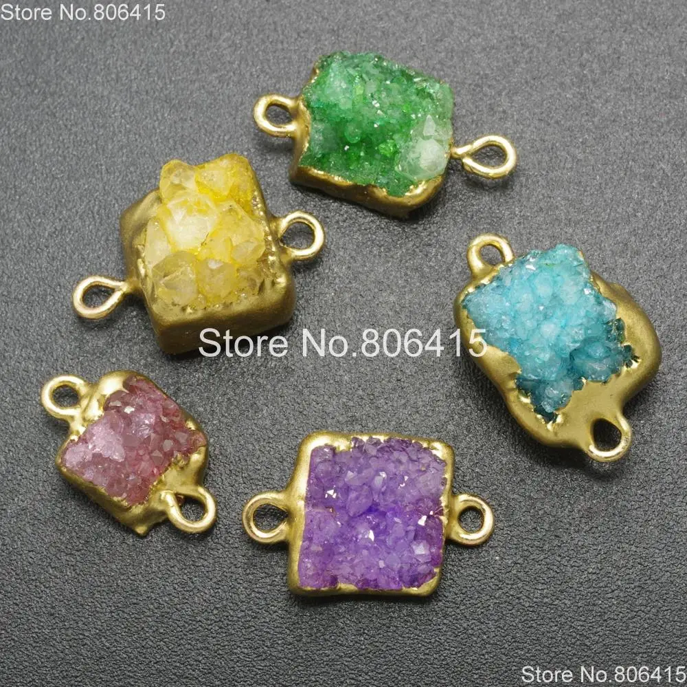 Natural Druzy Quartz Agate Bracelet Connector Charm Pendant Healing Beads Gold