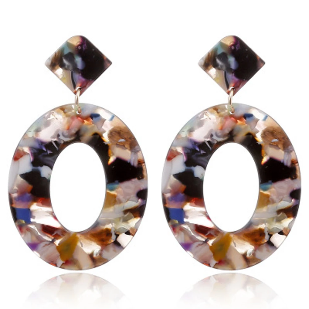 

2019 Fashion ZA Jewelry Acrylic Resin Oval Dangle Earrings for Women Geometry Big Circle Tortoiseshell Earrings Acetate Brincos