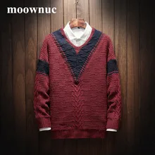 Брендовые Новые мужские модные свитера с v-образным вырезом мужской пуловер узкий Осенняя верхняя одежда Повседневный вязаный свитер мужской плюс размер M-5XL