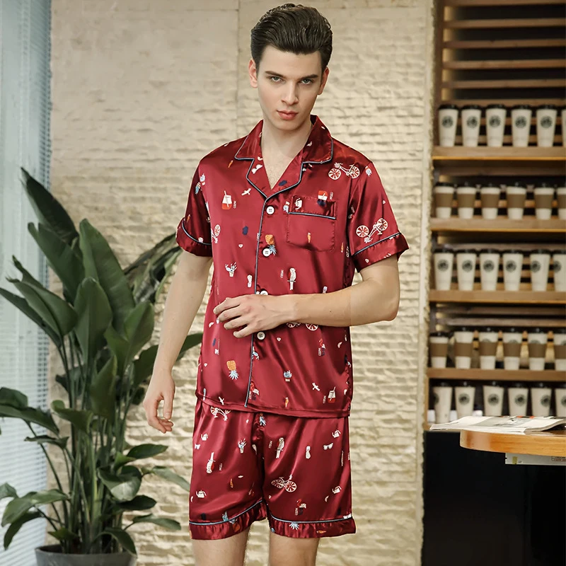 SSH0243 новые пижамы для мужчин атласные шелковые мужские пижамы сексуальные летние мужские пижамы короткий домашний костюм мужские пижамы из двух предметов пижамный комплект
