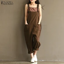 2018 ZANZEA Rompers Womens Jumpsuits Casual Vintage Sleeveless Backless Casual Loose Solid Overalls Strapless Paysuits Plus Size