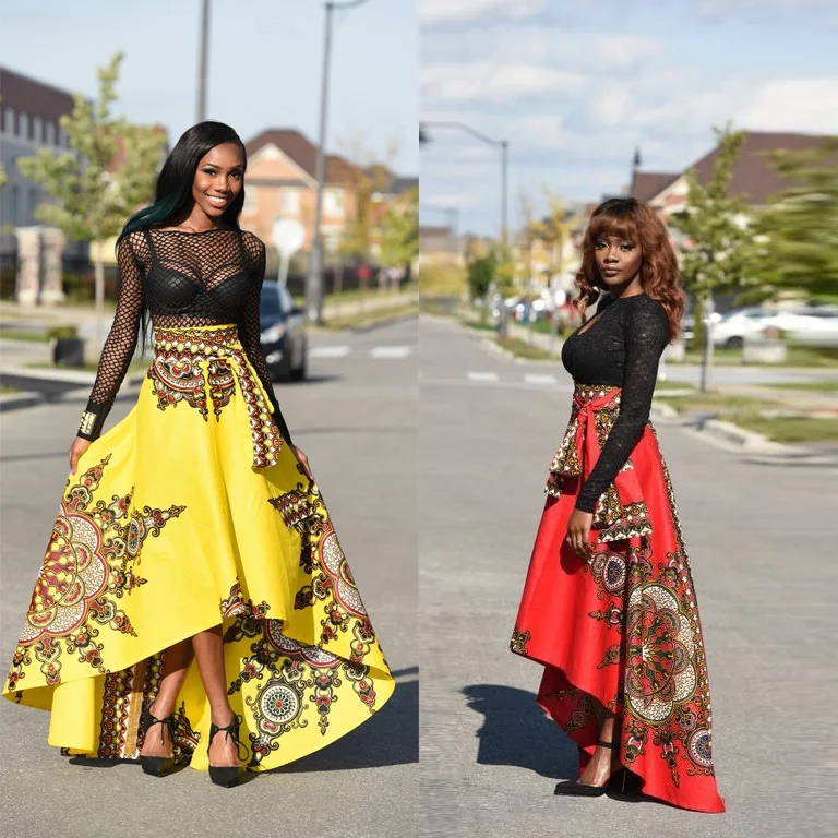 

New Arrival Yellow Red Flower Print Long Skirts Patterns Bohemia Skirt Maxi Long Summer African Hot Fashion Floral Skirt SN-303