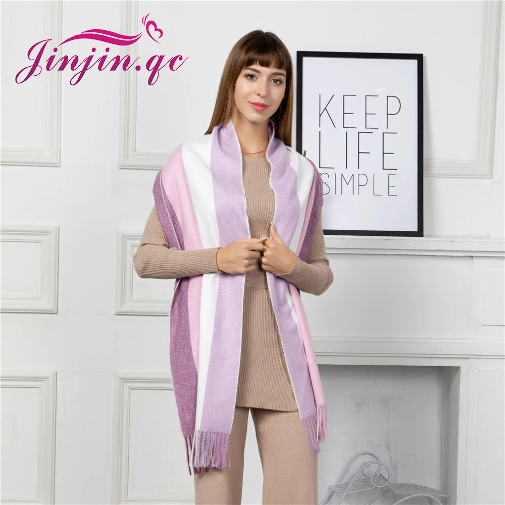 Jinjin.QC 2019 classic all season scarves for women wraps fashion striped female pashmina cashmere scarves foulard new style