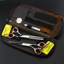 2 tesouras + pente + saco de cabelo, de alta qualidade, jason 5.5/6.0 Polegada, tesoura profissional de cabeleireiro conjunto de tesoura salão de beleza