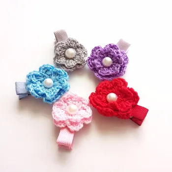 

Boutique 30pcs/5C Fashion Cute Crochet Sun Flower Girls Hairpins Solid Kawaii Knitted Floral Hair Clips Headwear Accessories