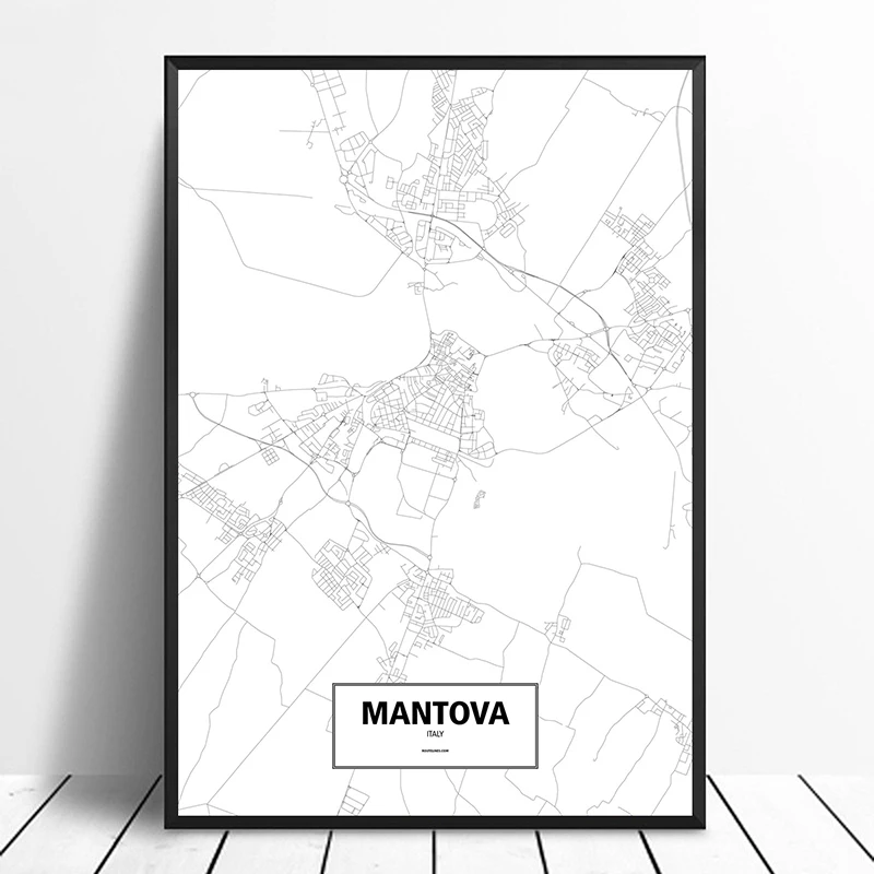 

Mantova, Italy Black White Custom World City Map Poster Canvas Print Nordic Style Wall Art Home Decor