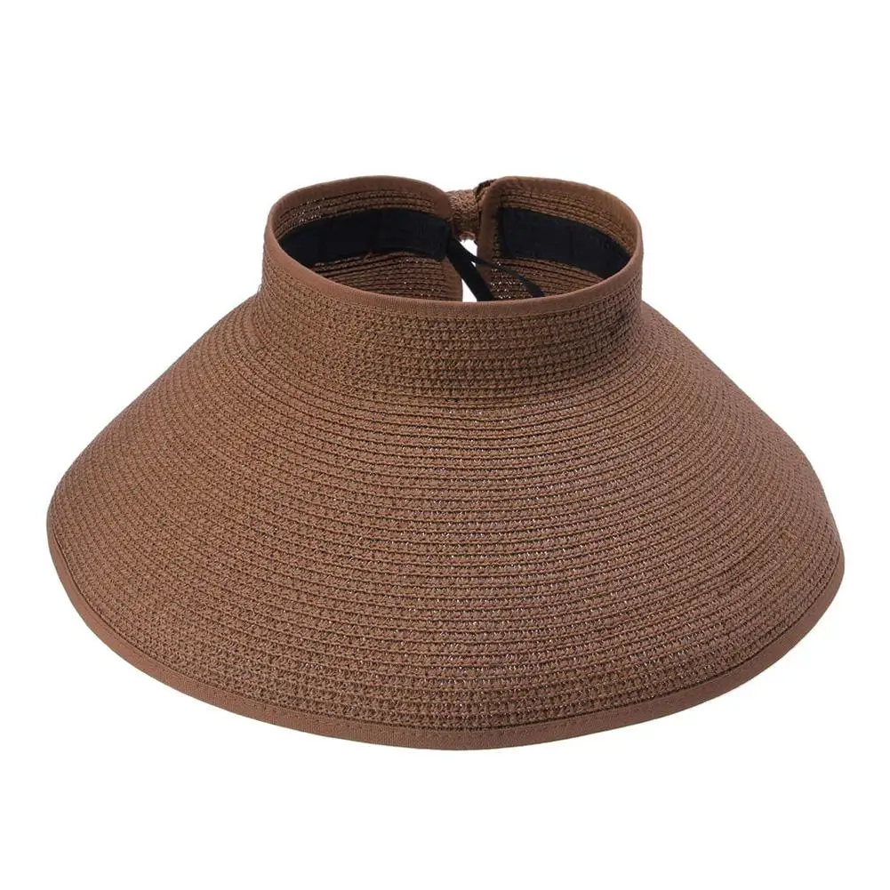 

Summer Solid Sunshade Open Top Beach Hat Fishing Riding Hat Parent-Child Straw Hat Folding Large Brim Hat Jul3130