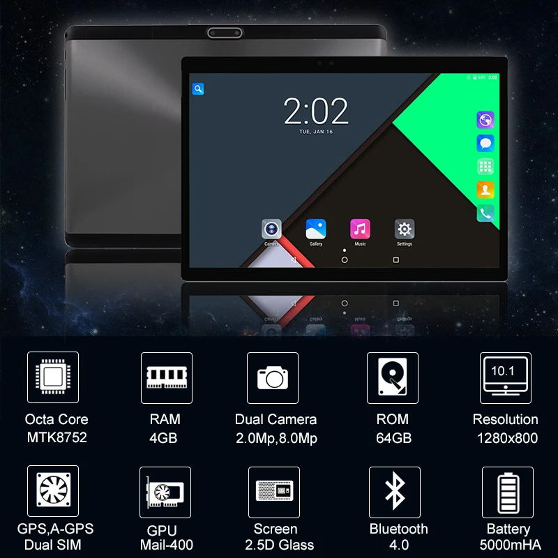 2.5D 10 1 дюйма MediaTek Восьмиядерный MT8752 ips 4G RAM 32G ROM Сотовая связь 2 SIM телефон