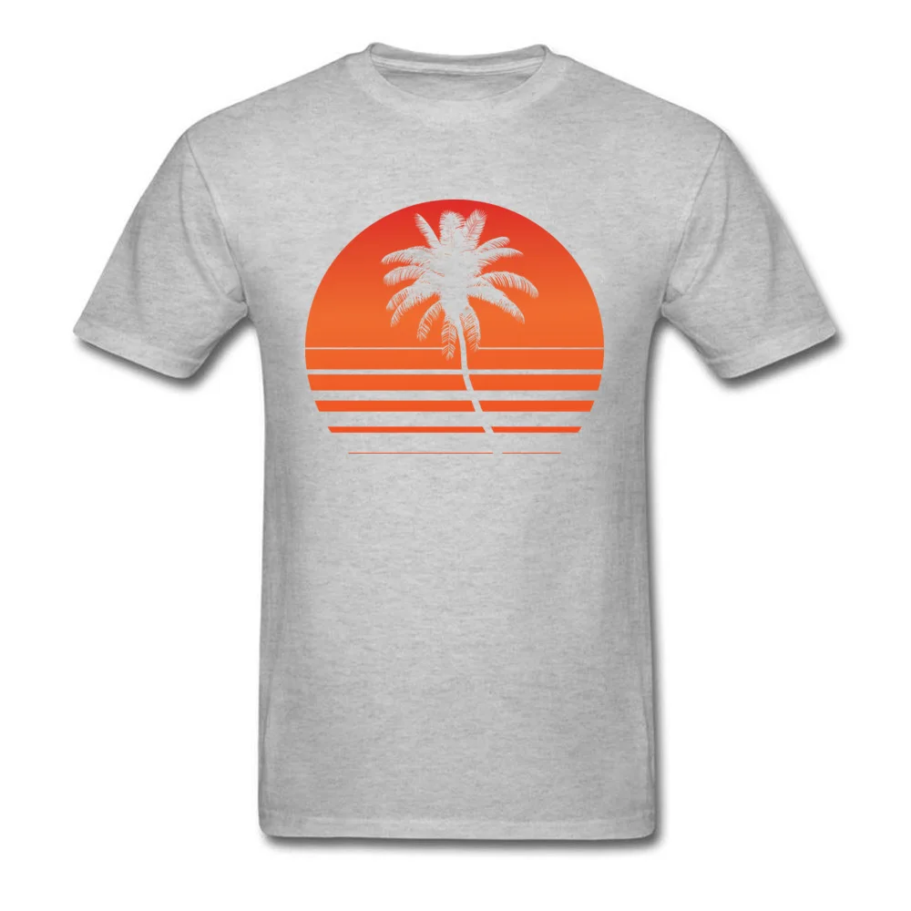 Male Tops Shirt sunset palm tree 2018 Discount Design T Shirt 100% Cotton Short Sleeve Normal Tee Shirts Crew Neck sunset palm tree grey
