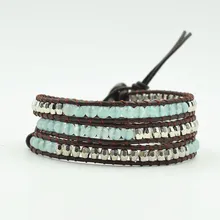 Women Beads Leather Bracelet Natural Stones Blue Beaded 3 Strands Woven Wrap Bracelets Bohemian Bracelet Dropship woven artificial leather beaded friendship bracelets set