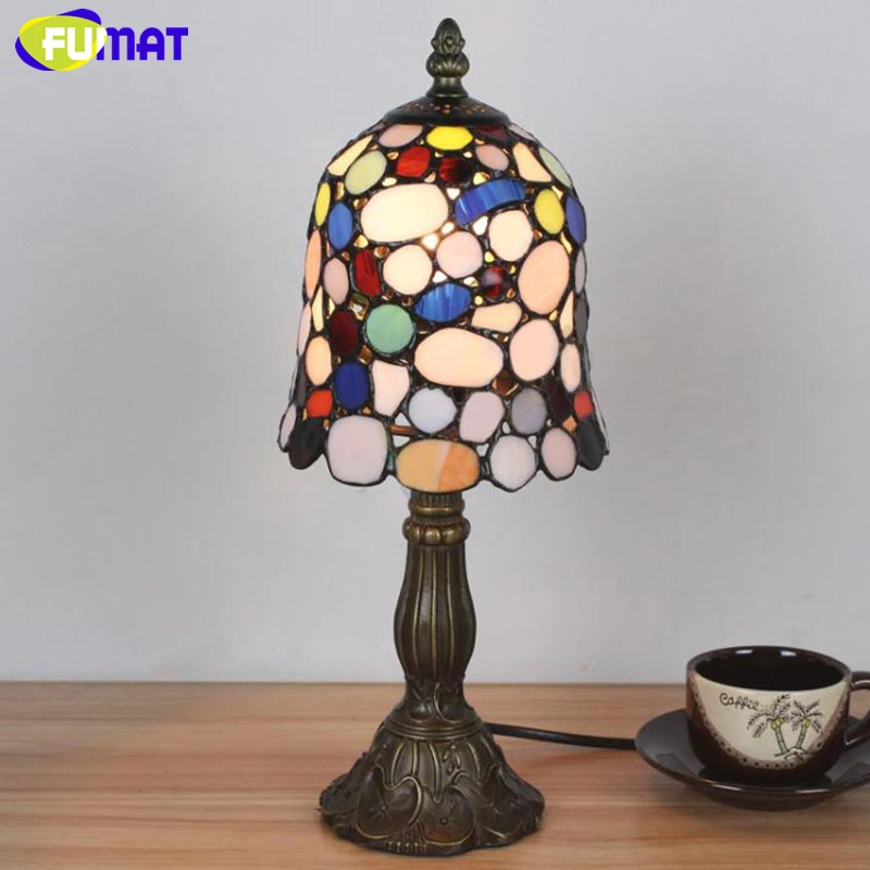 FUMAT Tiffany Stained Glass Desk Lamps Girls Gift Grape Rose Dragonfly Pearl Morning Glory Pattern Table Night Lights  19.