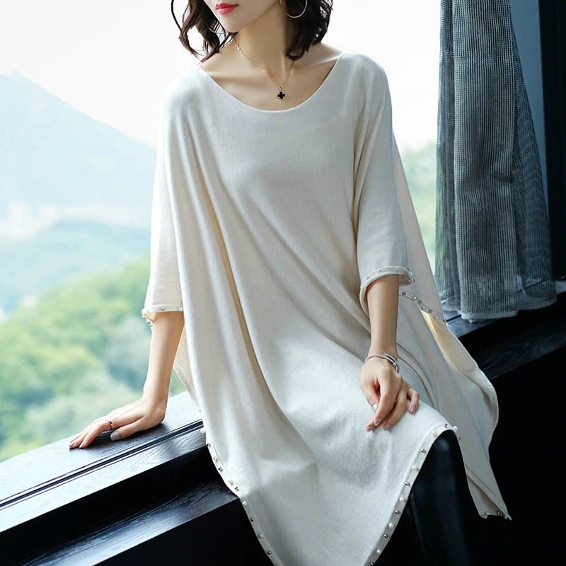 2018 Autumn Winter Women Black Sweater Beading Wrap Sweater O-Neck Long Batwing Sleeve Loose Women Knitted Sweater and Pullover 2018 Autumn Winter Women Black Sweater Beading Wrap Sweater O-Neck Long Batwing Sleeve Loose Women Knitted Sweater and Pullover