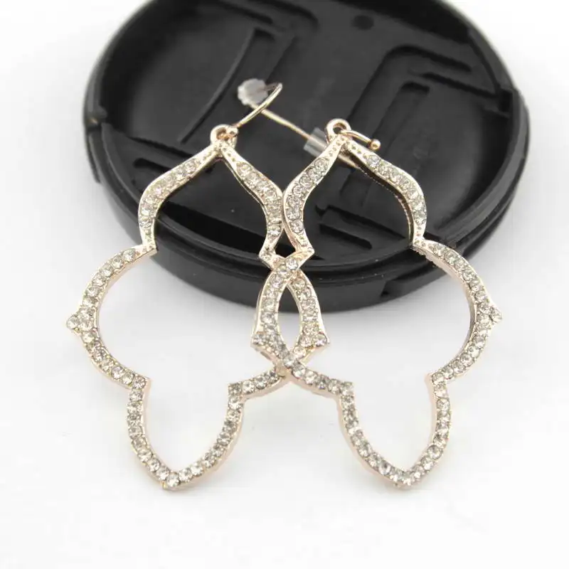 

Cut-out Pave Crystals Magnolia Frame Dangle Drop Earrings for Women Cut Out Setting Rhinestone Drops