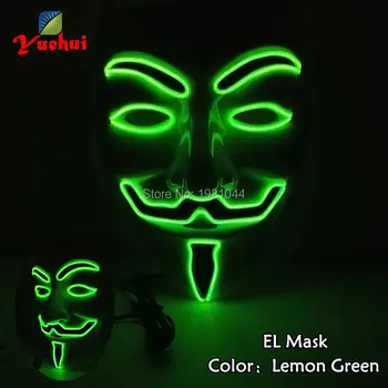 

Flashing Light Color Lemon green EL Wire Glow Party Mask V for VENDETTA Carnival mask Voice Control