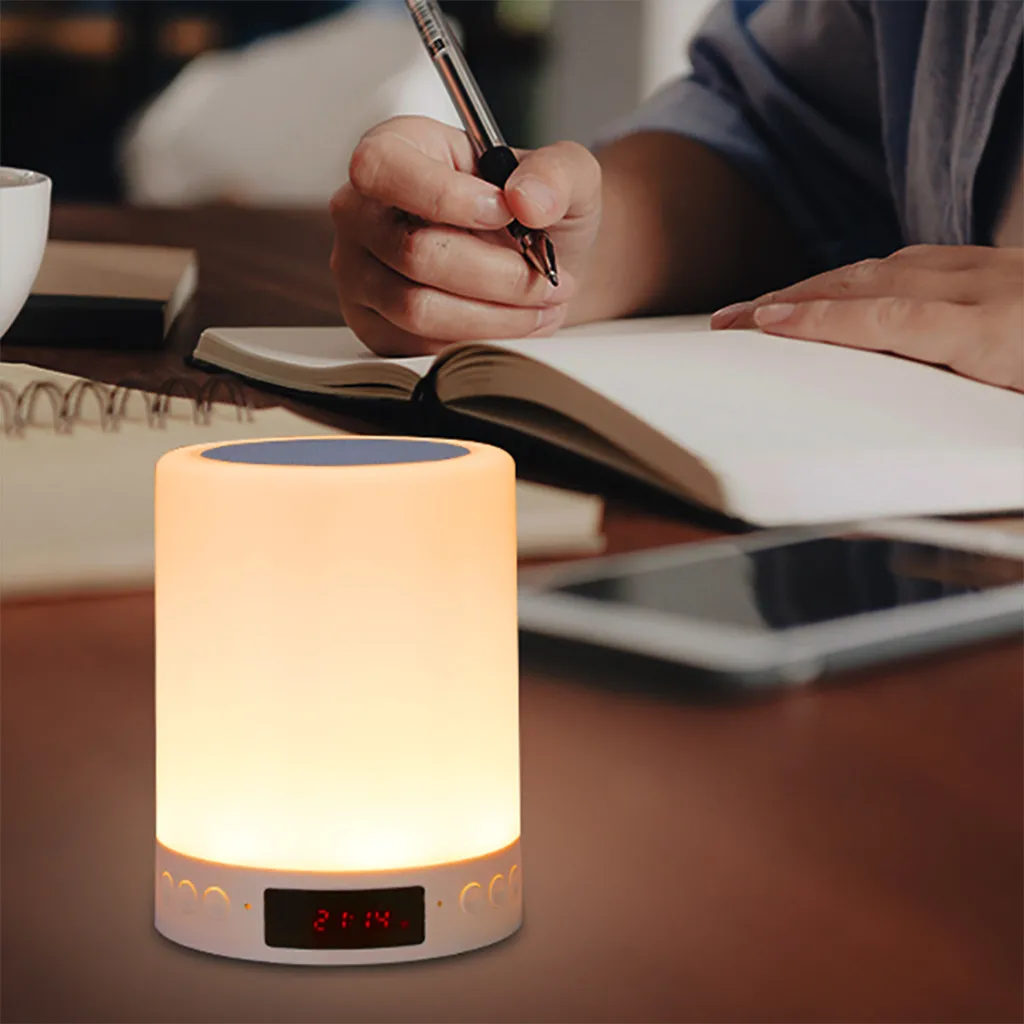 

CARPRIE Colorful Night Light Alarm Clock Bluetooth Speaker Touch LED Wake-up Night Light for Family Bedroom Camping Party JL16