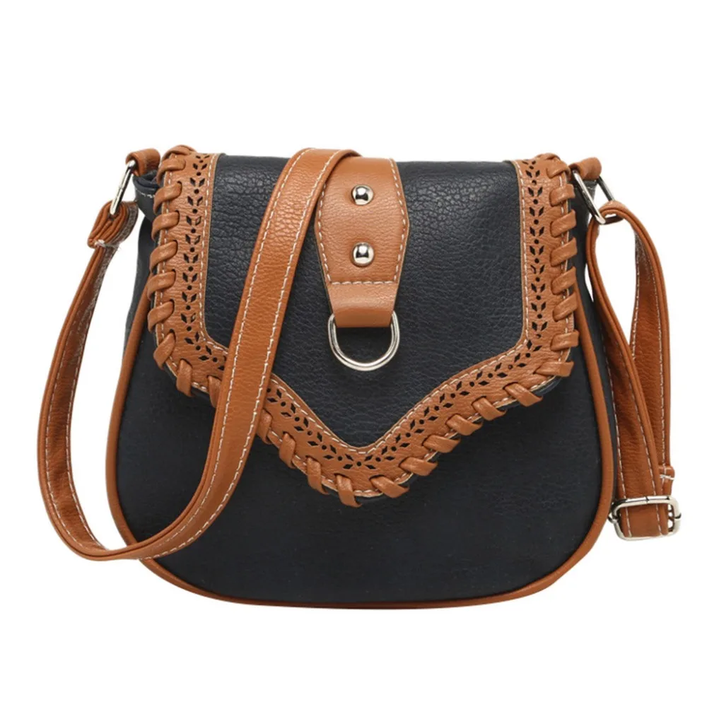 

2019 Versatile Ethnic Style Ladies Color Matching Leather Woven Hasp Solid elegant casual Shoulder Messenger Bag bolsos mujer #7