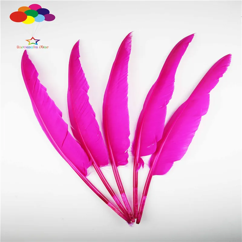 

20PCS beautiful hunchback turkey feathers 14-16 inches / 35-40cm goose feathers plum red DIY feather decoration process