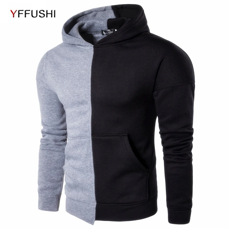 YFFUSHI Color Block Men Hoodies Casual Mens Sweatshirts