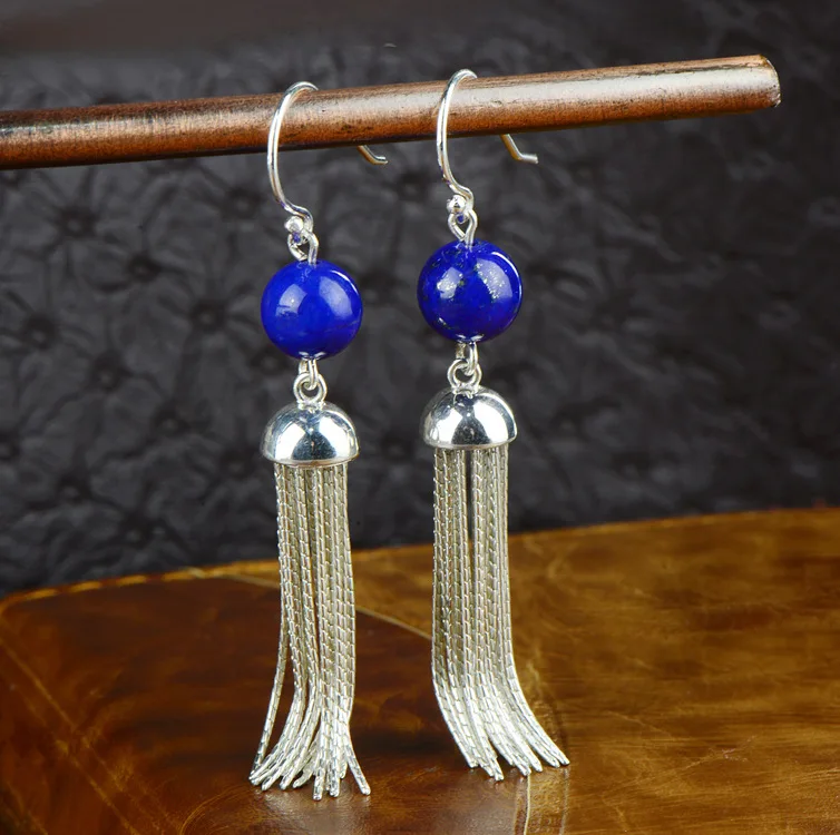2018 Time-limited New Brinco S925 Jewelry Wholesale Afghanistan Natural Lazuli Earrings, Retro Elegant Tassel Ladies Earrings. цена 2018 Time-limited New Brinco S925 Jewelry Wholesale Afghanistan Natural Lazuli Earrings, Retro Elegant Tassel Ladies Earrings. цены онлайн