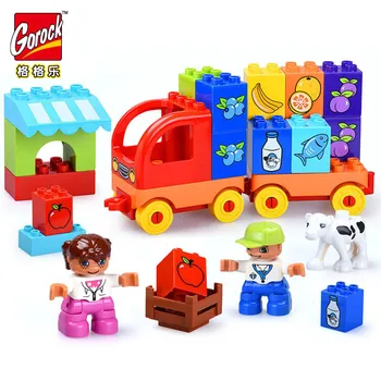 

GOROCK 37pcs big size figures Big Blocks Fruit Vegetable Pickup Trucks Building Bricks Kids DIY Creative baby Toys Compatible