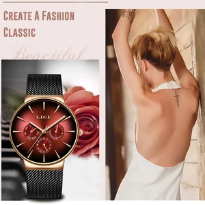 Image 1 - LIGE Montre Bracelet pour femmes, nouvelle marque de luxe, créatif, avec cadran, pour femmes, nouvelle collection 2019 