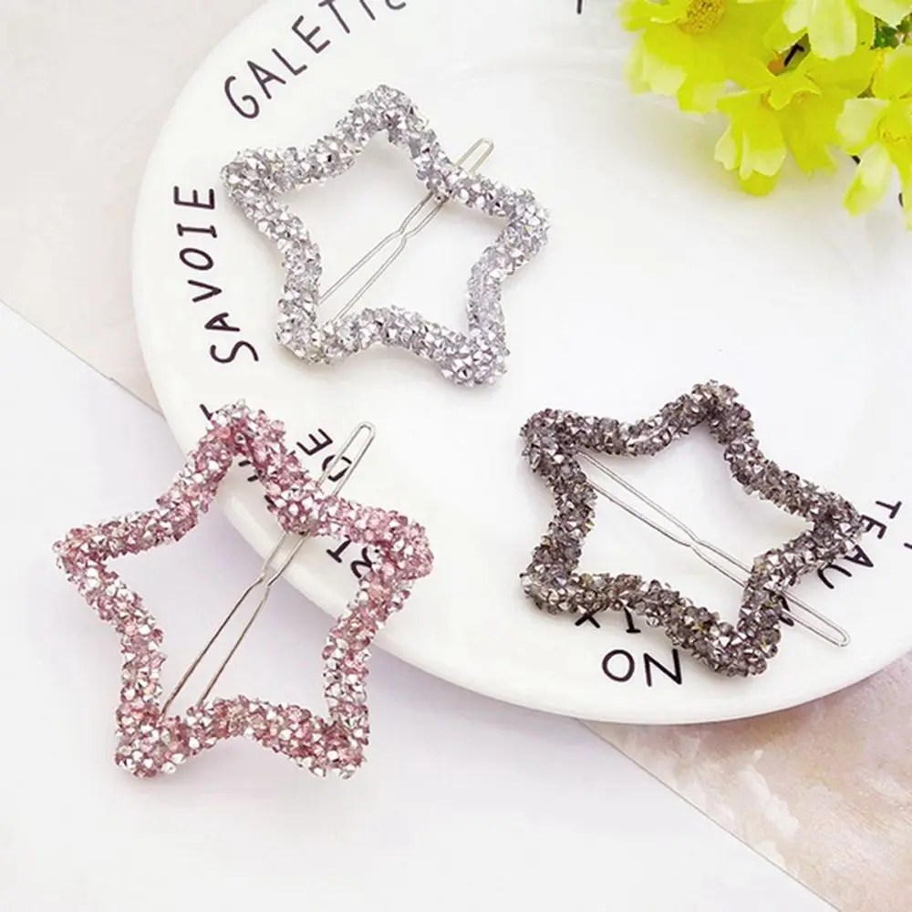 Fashion Crystal Rhinestones Hairpin Star Triangle Round Shape Hair Clips Barrettes Hair Styling Accessories for Women