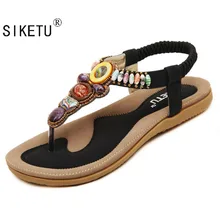 Siketu Новинка 2017 года корейский комфорт женские босоножки Сандалии в богемном стиле на плоской подошве большой размер 43-45 женская обувь Королевские женские сандалии