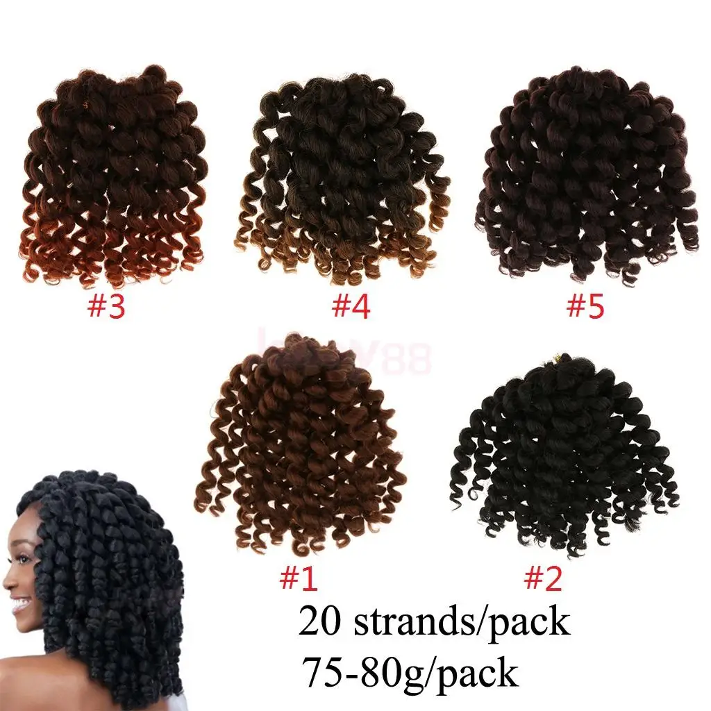 

10" Jumpy Black Brown Short Wand Curl Braid Twist Synthetic Braiding Curly Hair Extensions Crochet Free 20 Strands/Pack