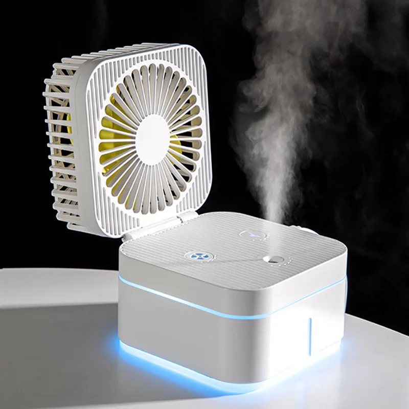 

New Cube Humidifier Spray Fan Desktop Office Home USB Air Humidifier Fan Large Capacity Water Meter Mini Portable Table Fan