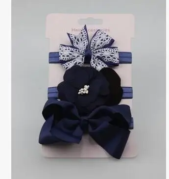 3Pcs Baby Elastic flower headband Headbands Hair Girls Bebe Bowknot Hairband Toddler Infants accessories set photography props navy blue
