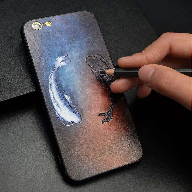 

Ultra Thin 3D Relief Taiji Fish Case For Apple iphone 7 6 6S Plus Soft Silicone Shockpoof Lovers Phone Cover For iphone7 5S 5 SE