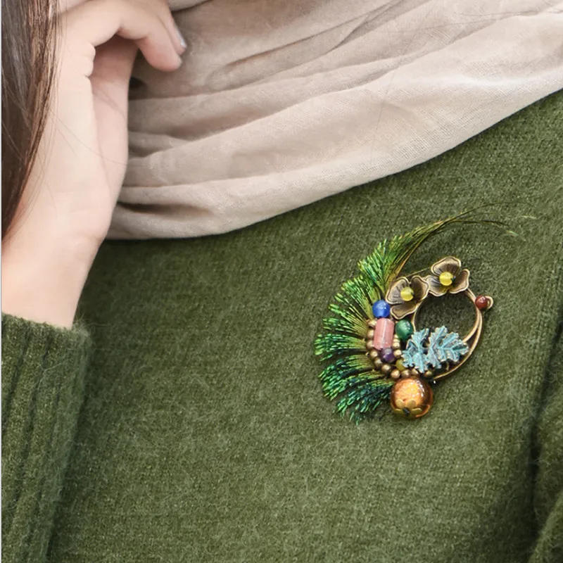 Yanting Ethnic Brooches For Women Copper Alloy Flower Peacock Color Feather Pins And Brooches Vintage Pin Brooch 066 (10)