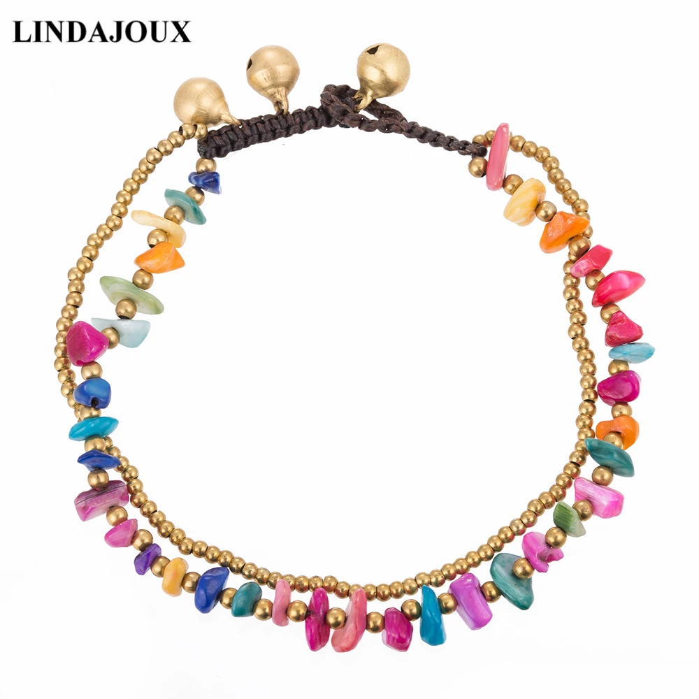 

LINDAJOUX 2017 Ethnic Colorful Unregular Stones Beaded Leg Anklets For Women Ankle Bracelet Woman Anklet Female Foot Jewelry