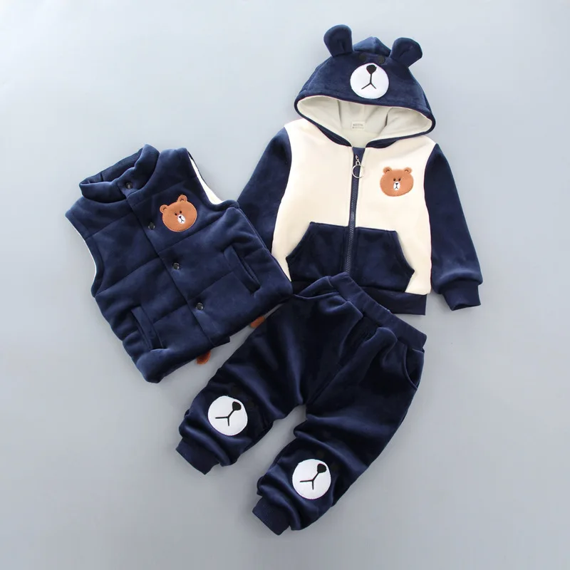 

Baby Winter Clothing Set Toddler Boys Girls Fashon Cartoon Hooded Warm Coat +vest+pants 3pcs Infant Outfits