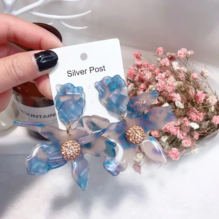 exaggerated big flower acrylic earring 925 silver post Hypoallergenic fadeless fashion jewelry dangle earrings for women gift