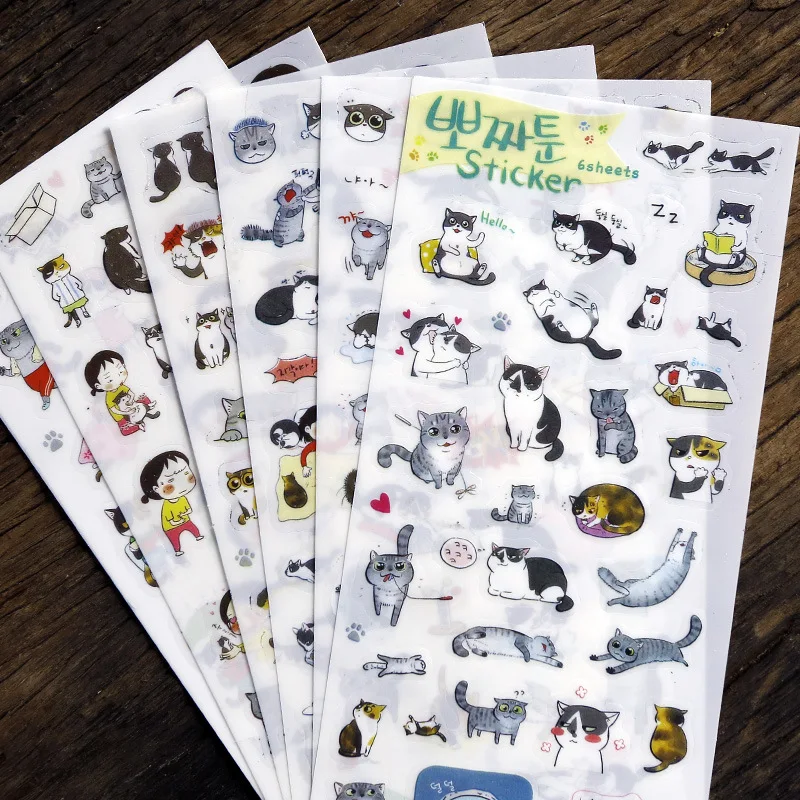 korean cartoon animals cute cat kittens pvc stickers 6