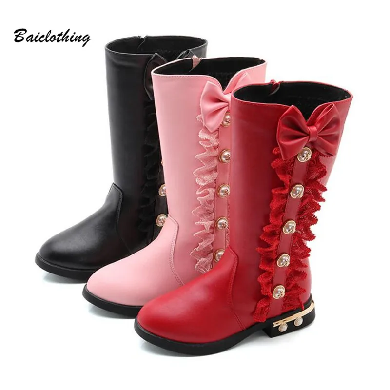 

2017 Autumn Winter New Children Boots Girls PU Leather Boots Fashion Martin Boots High Children Princess Girls Shoes Size 27-37