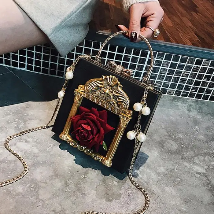 Women Shoulder Bag Rose Detachable Metal Chain Crossbody Bag Handbag for Shopping New