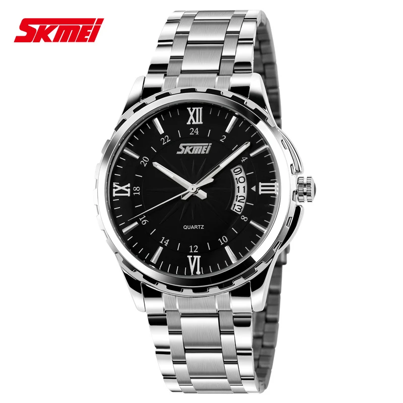 

SKMEI Brand Fashion Men's Business Watch Full Steel Casual Quartz Dress Watches Luxury Calendar Waterproof 30m Wristwatches