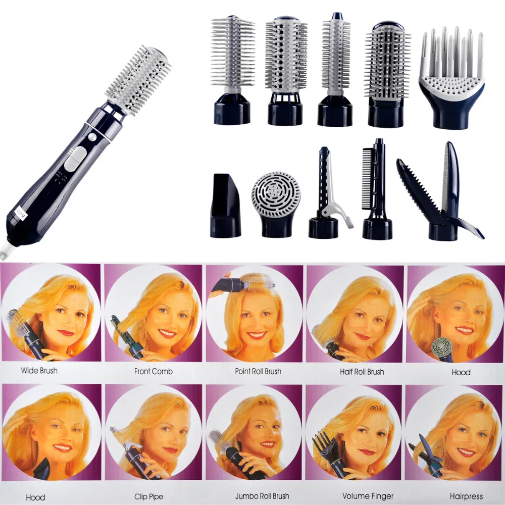 

10in1 110v-220v power Multifunctional Hair curlers styling tools hair sticks kinkiness hair dryer machine comb hairdressing tool