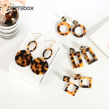 

Peri'sBox 2018 Trendy Geometric Acrylic Hoop Earrings for Women Simple Circle Acetate Hoops Drop Leopard Tortoise Earrings