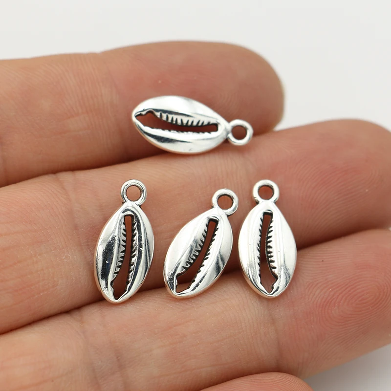 

JAKONGO Antique Silver Plated Shell Charms for Jewelry Making Earrings Findings Bracelet Accessories 17x9mm 10pcs/lot