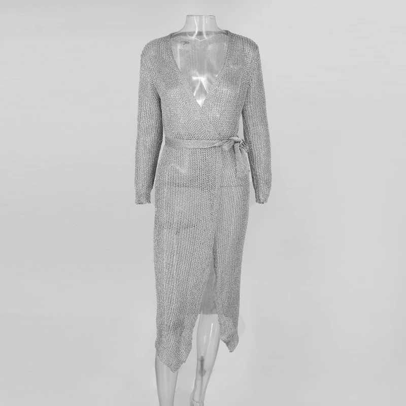 NATTEMAID Модные женские весенние сексуальные Клубные платья с v-образным вырезом и длинным рукавом элегантное вязаное платье-свитер с поясом